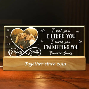 Photo personnalisée « L'amour triomphe de tout » – Veilleuse LED 3D en acrylique avec lettres personnalisées pour couple – Cadeau pour mari et femme, anniversaire