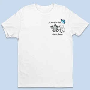 Un morceau de mon cœur vit au paradis - T-shirt unisexe personnalisé, sweat à capuche, sweat-shirt - Cadeau de condoléances pour les membres de la famille