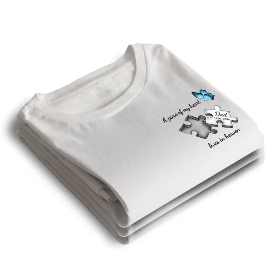 Un morceau de mon cœur vit au paradis - T-shirt unisexe personnalisé, sweat à capuche, sweat-shirt - Cadeau de condoléances pour les membres de la famille