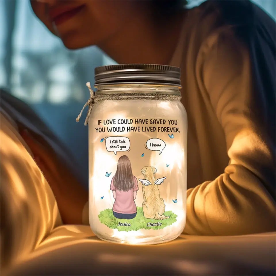 Ta lumière brillera toujours dans mon cœur - Lampe commémorative personnalisée en pot Mason - Cadeau de condoléances pour les propriétaires d'animaux et les amoureux des animaux