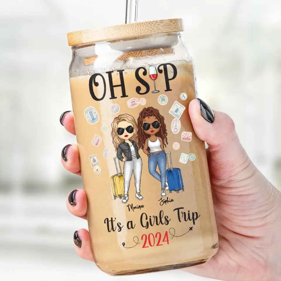 C'est un voyage entre filles - Tasse en verre personnalisée pour meilleure amie, tasse à café glacé - Cadeau de vacances d'été pour meilleures amies, meilleures amies, sœurs
