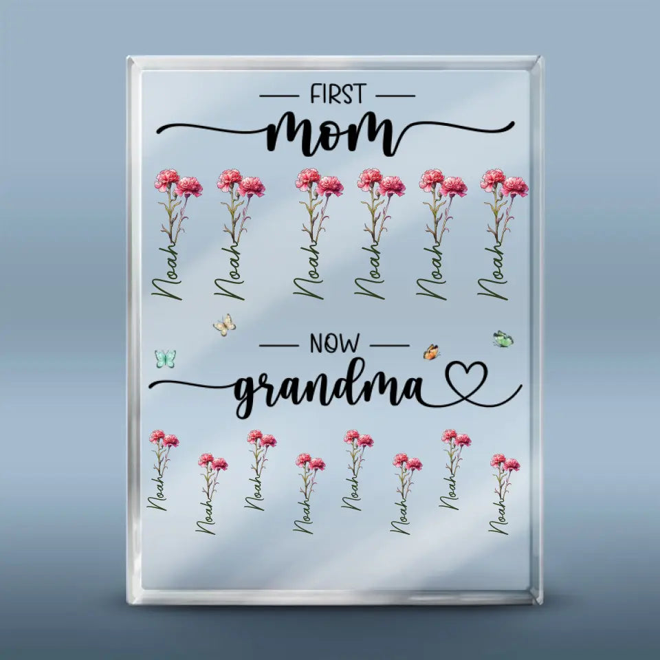 Fière grand-mère de quelques enfants - Plaque rectangulaire personnalisée en acrylique pour famille - Cadeau pour maman et grand-mère