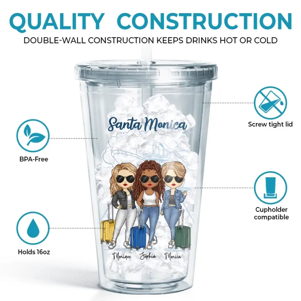 Oh Ship It's A Girls Trip - Gobelet en acrylique transparent personnalisé Bestie - Cadeau de vacances d'été pour meilleures amies, meilleures amies, sœurs