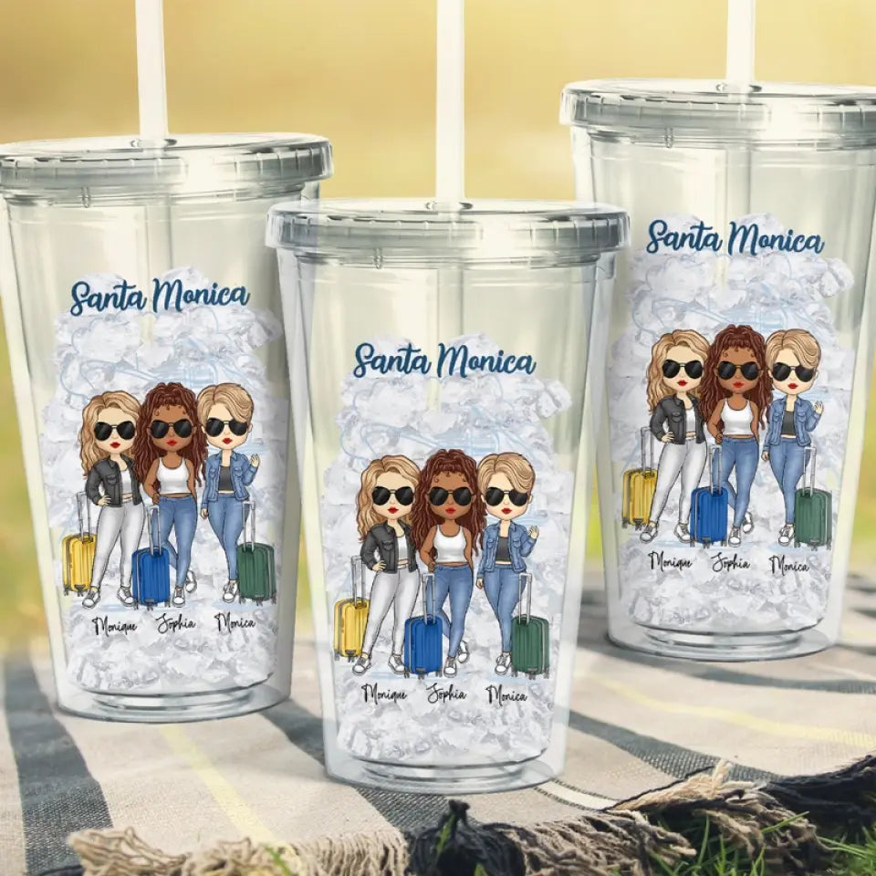 Oh Ship It's A Girls Trip - Gobelet en acrylique transparent personnalisé Bestie - Cadeau de vacances d'été pour meilleures amies, meilleures amies, sœurs