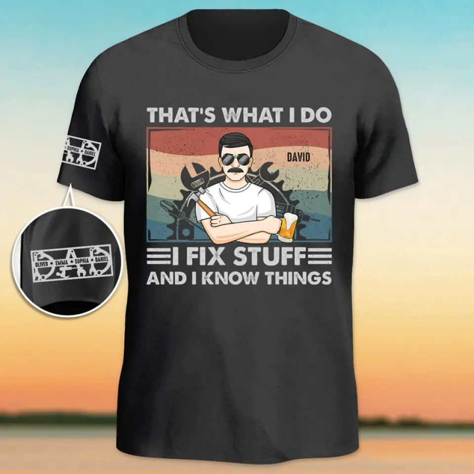 Personne ne répare les choses mieux que papa - T-shirt unisexe personnalisé avec motif sur la manche - Cadeau pour papa et grand-père