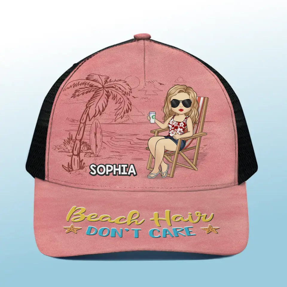 I Left My Heart At The Beach - Bestie Personalized Custom Mesh-back Baseball Cap, Baseball Trucker Cap - Summer Vacation Gift For Best Friends, BFF, Sisters
