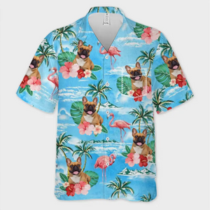 Photo personnalisée en cas d'épreuve, la famille est la meilleure - T-shirt hawaïen tropical unisexe personnalisé pour la famille - Cadeau vacances d'été, cadeau pour les membres de la famille, les propriétaires d'animaux et les amoureux des animaux