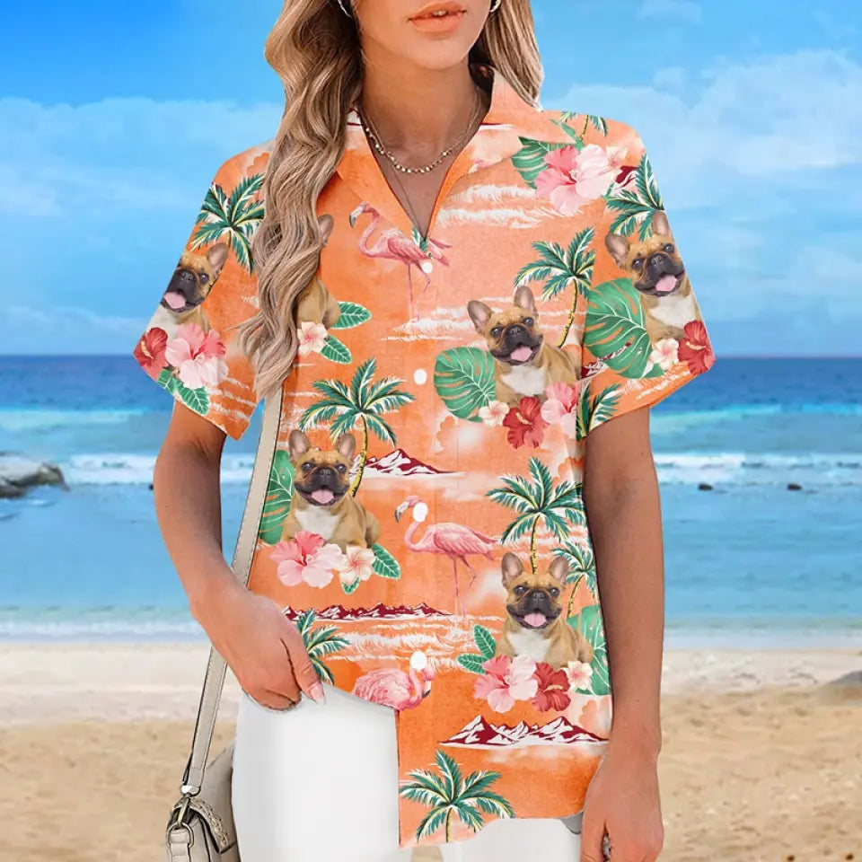 Photo personnalisée en cas d'épreuve, la famille est la meilleure - T-shirt hawaïen tropical unisexe personnalisé pour la famille - Cadeau vacances d'été, cadeau pour les membres de la famille, les propriétaires d'animaux et les amoureux des animaux