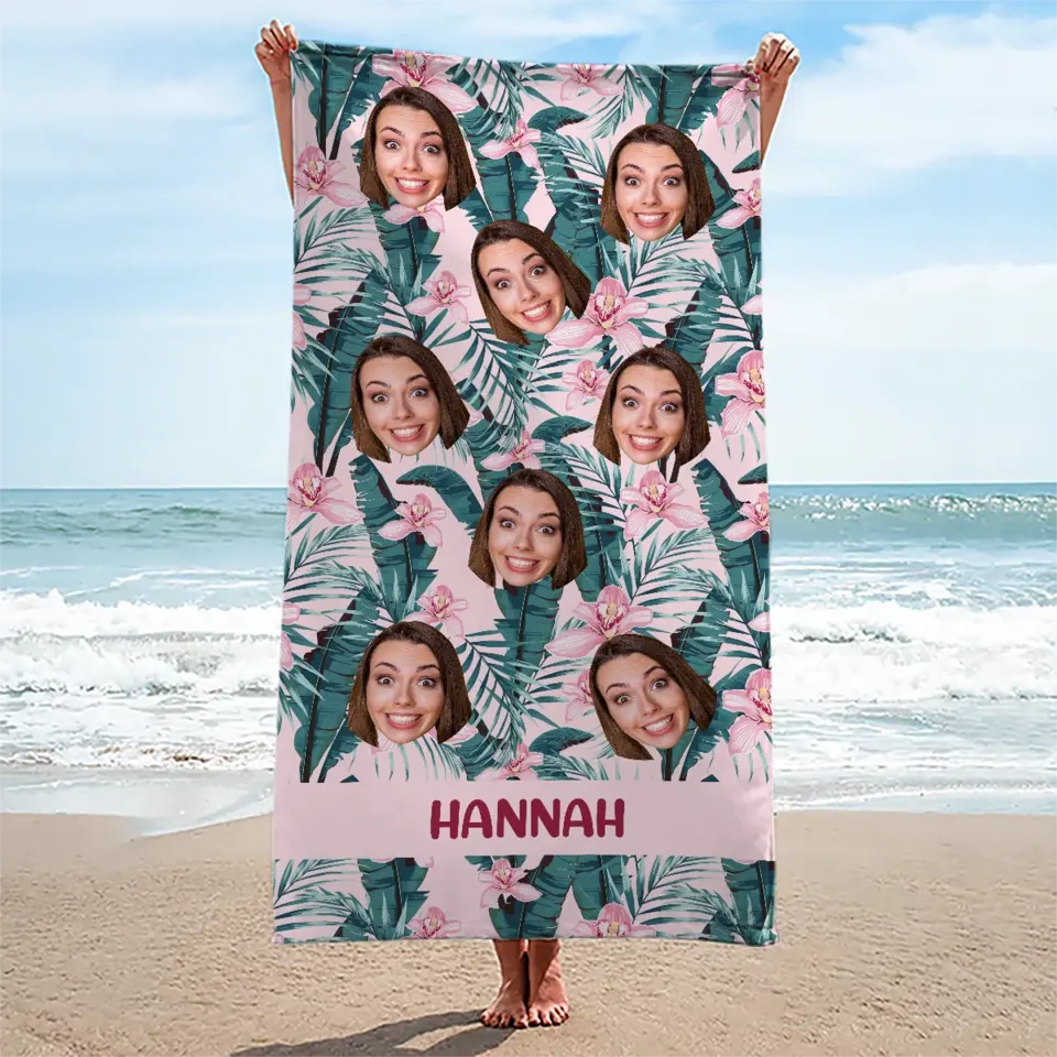Serviette de plage personnalisée avec photo « En été, la chanson chante toute seule » - Cadeau pour les vacances d'été, un anniversaire, une fête à la piscine, pour les membres de la famille, les propriétaires d'animaux et les amoureux des animaux
