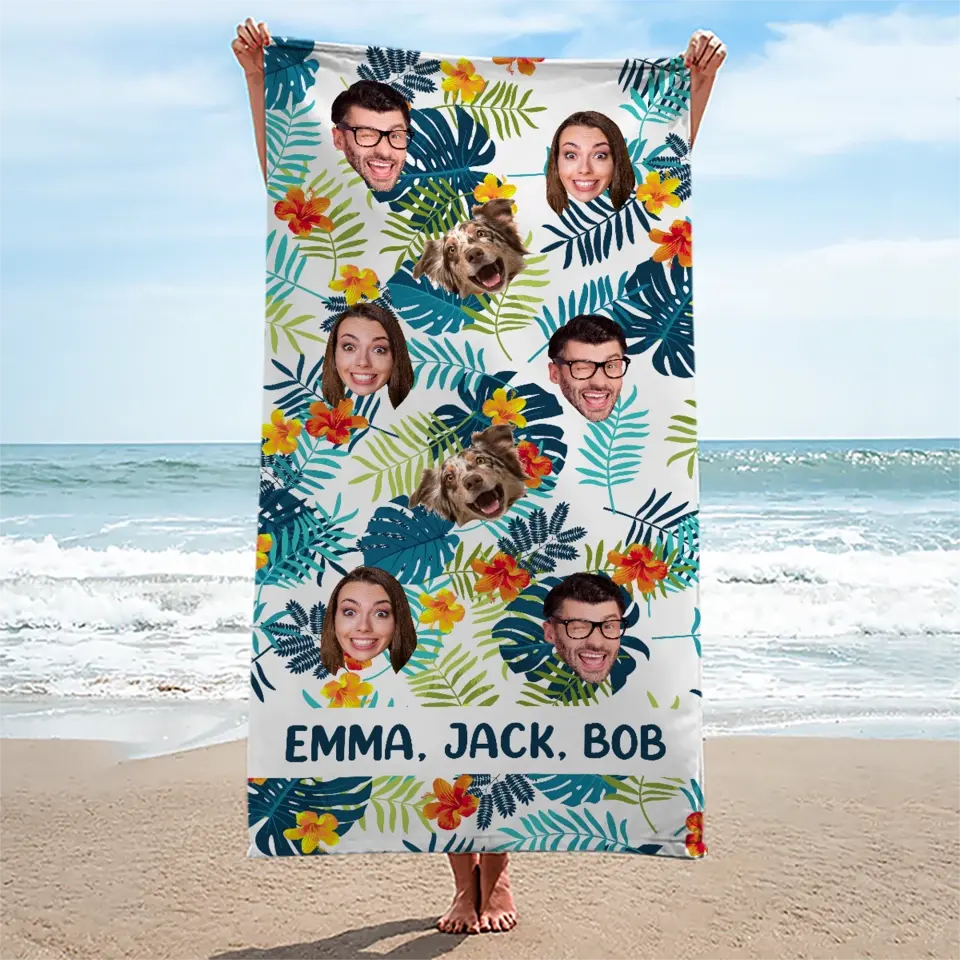 Serviette de plage personnalisée avec photo « En été, la chanson chante toute seule » - Cadeau pour les vacances d'été, un anniversaire, une fête à la piscine, pour les membres de la famille, les propriétaires d'animaux et les amoureux des animaux