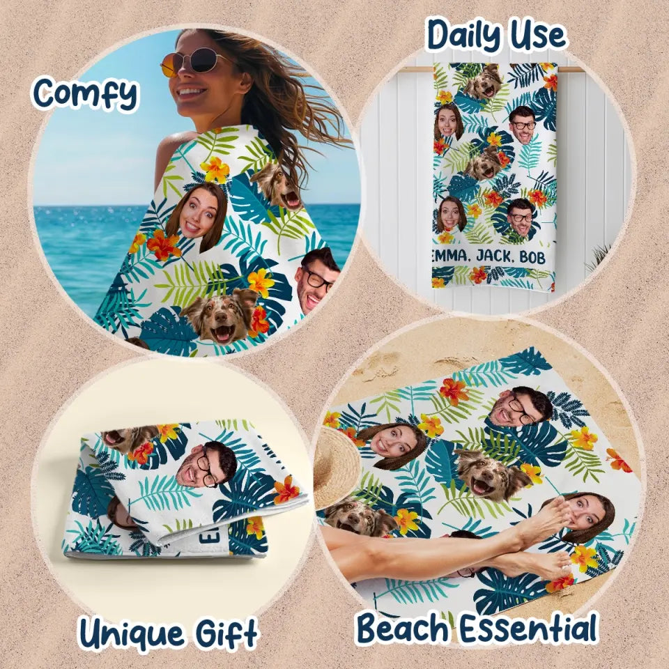 Serviette de plage personnalisée avec photo « En été, la chanson chante toute seule » - Cadeau pour les vacances d'été, un anniversaire, une fête à la piscine, pour les membres de la famille, les propriétaires d'animaux et les amoureux des animaux