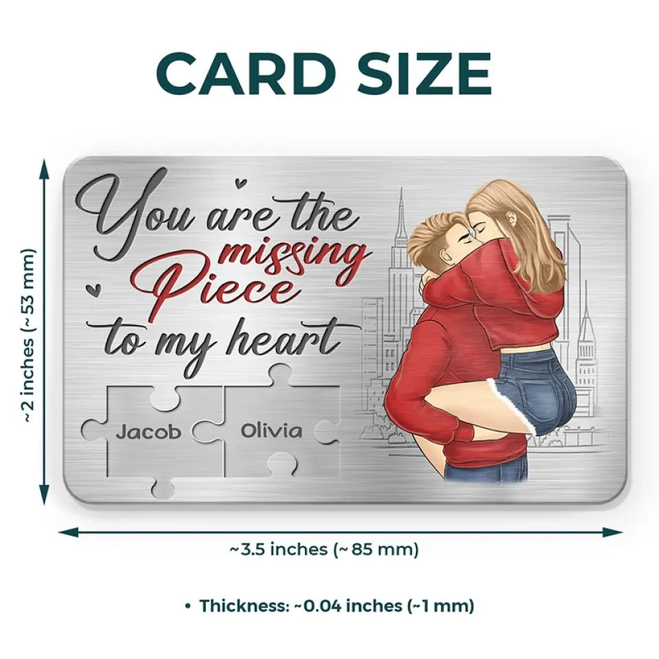 Tu es la pièce manquante de mon cœur - Carte portefeuille personnalisée en aluminium pour couple - Cadeau pour mari et femme, anniversaire