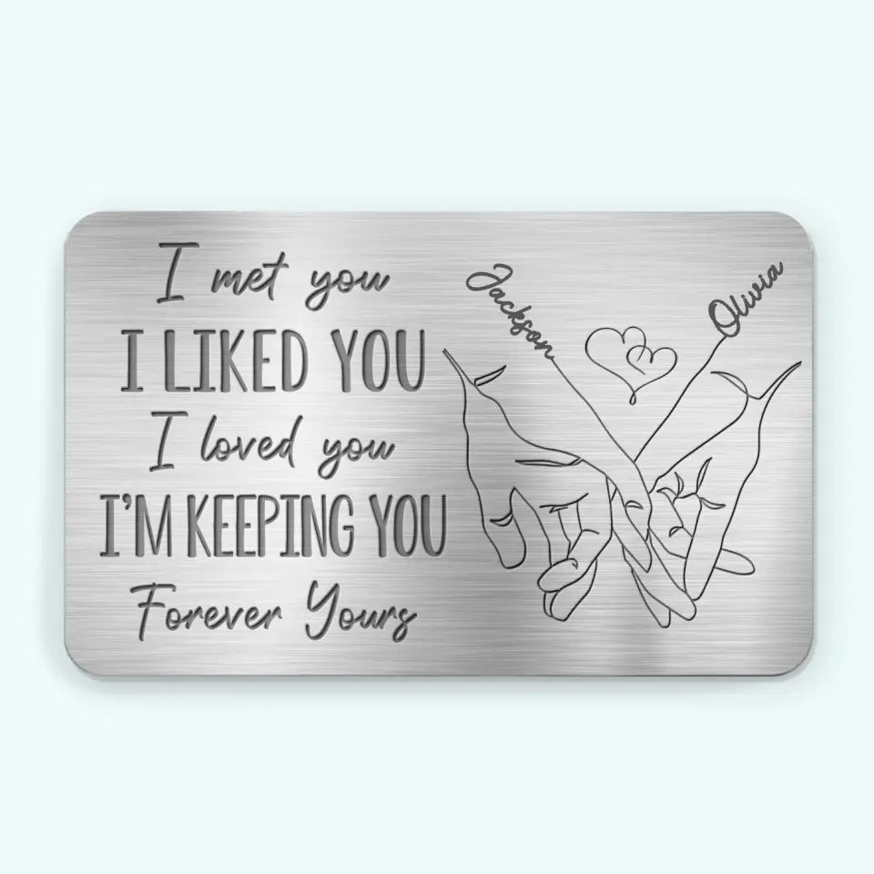 Je t'aimais avant, je t'aime toujours - Carte portefeuille personnalisée en aluminium pour couple - Cadeau pour mari et femme, anniversaire