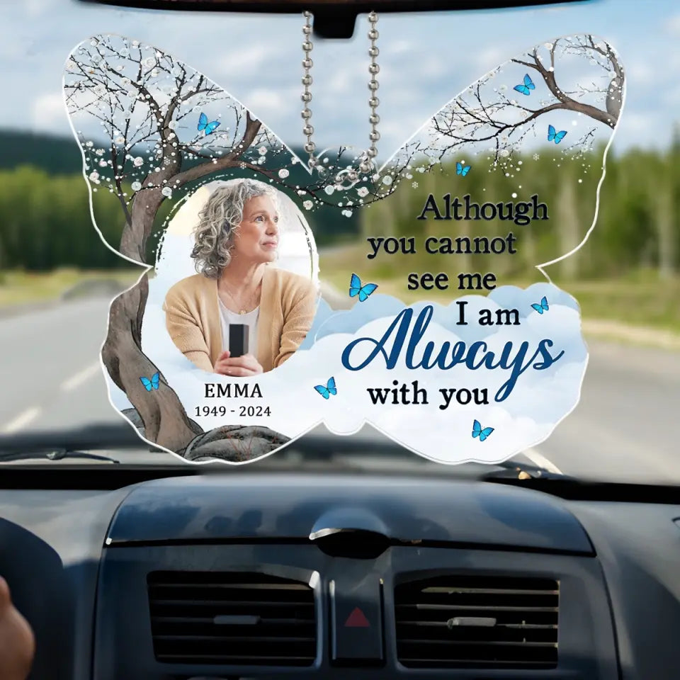 Photo personnalisée à vos côtés tous les jours - Ornement de voiture personnalisé commémoratif - Forme personnalisée en acrylique - Cadeau de condoléances pour les membres de la famille