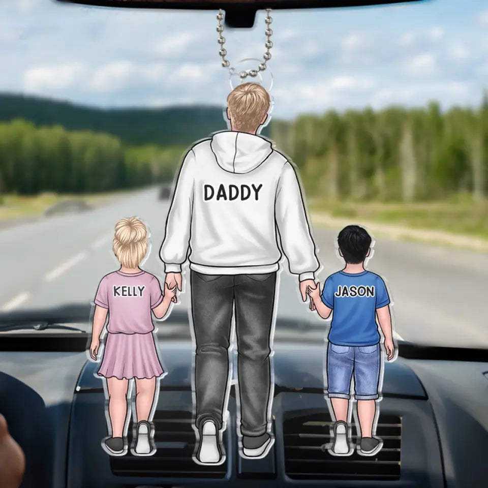 Main dans la main, je te protégerai toujours - Ornement de voiture personnalisé pour la famille - Forme personnalisée en acrylique - Cadeau pour papa