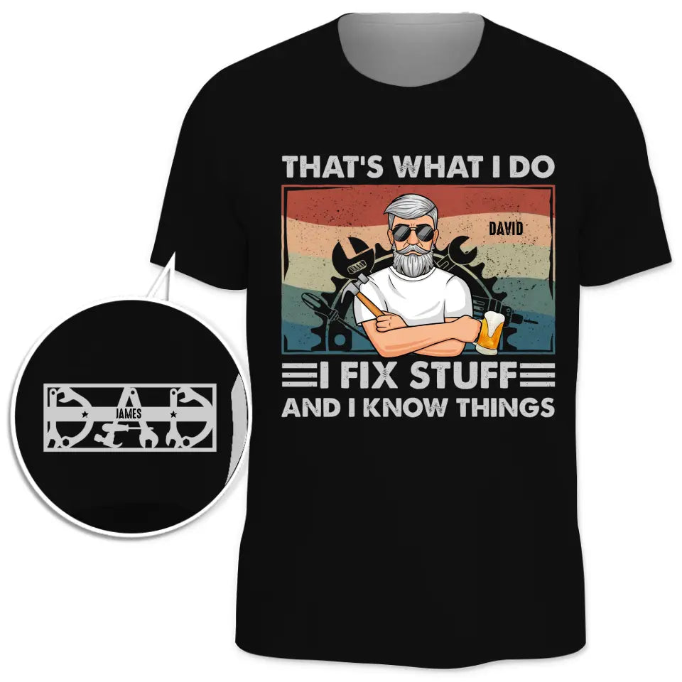 Personne ne répare les choses mieux que papa - T-shirt unisexe personnalisé avec motif sur la manche - Cadeau pour papa et grand-père