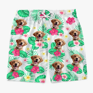 Short de plage hawaïen personnalisé avec photo « Ne vous inquiétez pas, soyez heureux » pour chien et chat. Short de plage hawaïen tropical Aloha pour homme. Cadeau idéal pour les vacances d'été, les anniversaires et les amoureux des animaux.