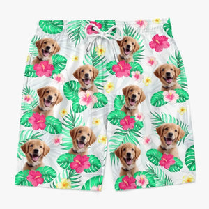Short de plage hawaïen personnalisé avec photo « Ne vous inquiétez pas, soyez heureux » pour chien et chat. Short de plage hawaïen tropical Aloha pour homme. Cadeau idéal pour les vacances d'été, les anniversaires et les amoureux des animaux.