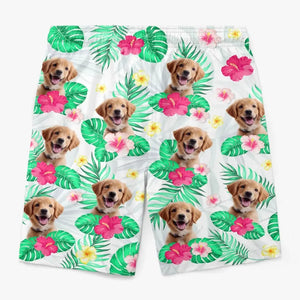 Short de plage hawaïen personnalisé avec photo « Ne vous inquiétez pas, soyez heureux » pour chien et chat. Short de plage hawaïen tropical Aloha pour homme. Cadeau idéal pour les vacances d'été, les anniversaires et les amoureux des animaux.