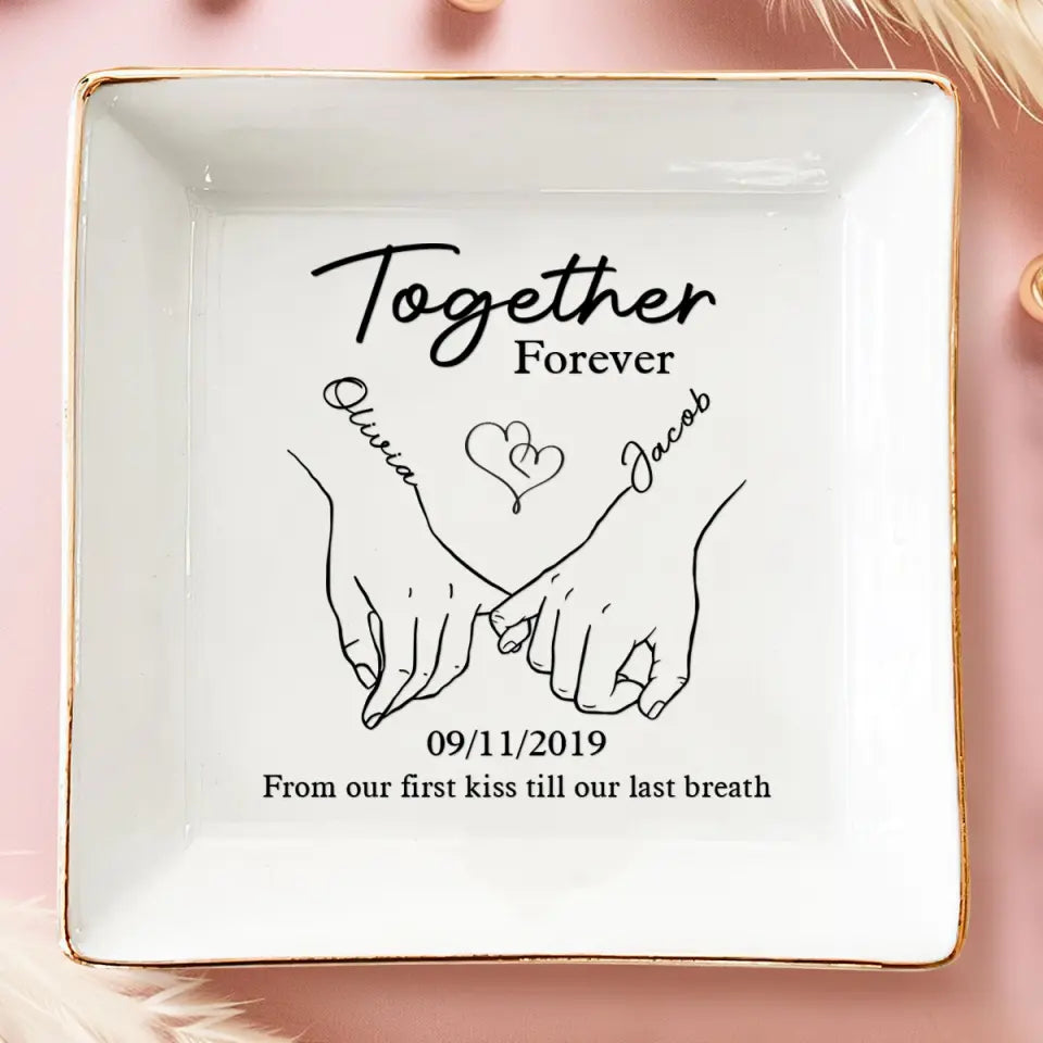 Aimer, rire et vivre heureux pour toujours - Plat à bijoux personnalisé pour couple - Cadeau pour mari et femme, anniversaire