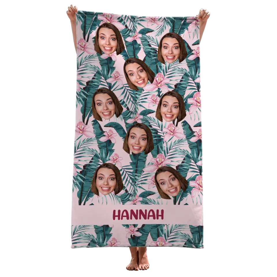 Serviette de plage personnalisée avec photo « En été, la chanson chante toute seule » - Cadeau pour les vacances d'été, un anniversaire, une fête à la piscine, pour les membres de la famille, les propriétaires d'animaux et les amoureux des animaux