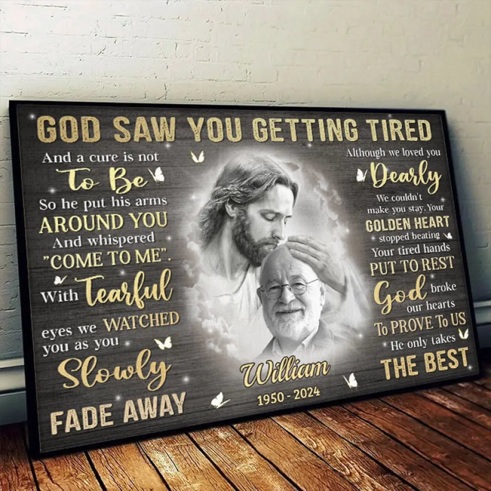 Photo personnalisée « Dieu vous aime quoi qu'il arrive » - Affiche horizontale personnalisée commémorative - Cadeau de condoléances pour les membres de la famille
