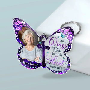 Porte-clés photo personnalisé « Vivre comme un papillon » en acrylique, souvenir personnalisé, cadeau de condoléances pour les membres de la famille.