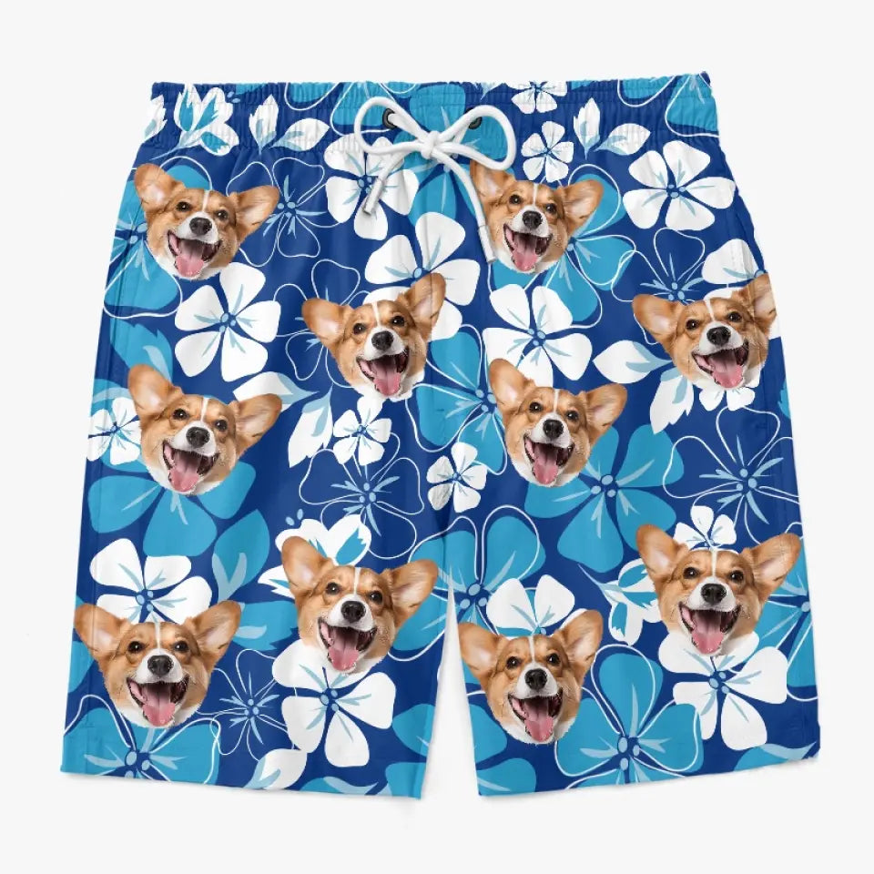 Photo personnalisée Chaque coquillage a une histoire - Short de plage hawaïen tropical Aloha personnalisé pour chien et chat - Cadeau de vacances d'été, cadeau de fête d'anniversaire pour propriétaires d'animaux, amoureux des animaux