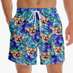 Short de plage hawaïen personnalisé « Rencontrez-moi là où le ciel touche la mer » pour chien et chat, short de plage hawaïen tropical Aloha pour homme - Cadeau de vacances d'été, cadeau d'anniversaire pour propriétaires d'animaux et amoureux des animaux