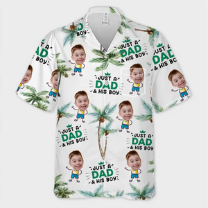 Photo personnalisée juste un père et ses enfants - Chemise hawaïenne tropicale unisexe personnalisée pour la famille - Cadeau de vacances d'été, cadeau pour papa, grand-père