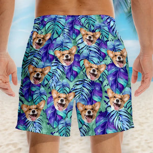 Short de plage hawaïen personnalisé « Rencontrez-moi là où le ciel touche la mer » pour chien et chat, short de plage hawaïen tropical Aloha pour homme - Cadeau de vacances d'été, cadeau d'anniversaire pour propriétaires d'animaux et amoureux des animaux