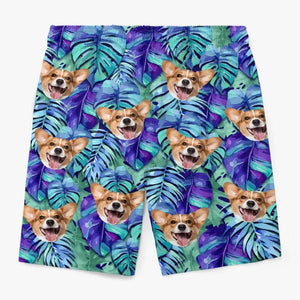 Short de plage hawaïen personnalisé « Rencontrez-moi là où le ciel touche la mer » pour chien et chat, short de plage hawaïen tropical Aloha pour homme - Cadeau de vacances d'été, cadeau d'anniversaire pour propriétaires d'animaux et amoureux des animaux