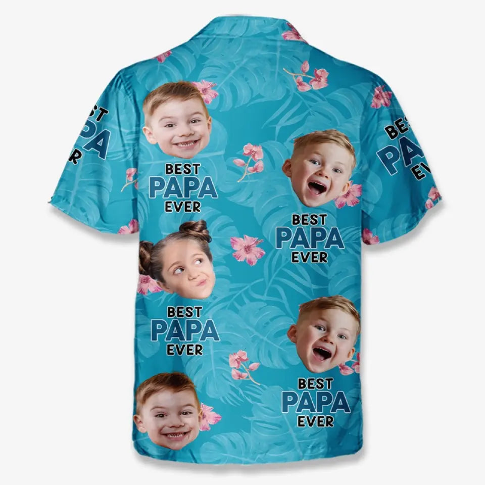 T-shirt hawaïen unisexe personnalisé avec photo « Meilleur papa de tous les temps » - Cadeau idéal pour les vacances d'été, les papas et les grands-pères