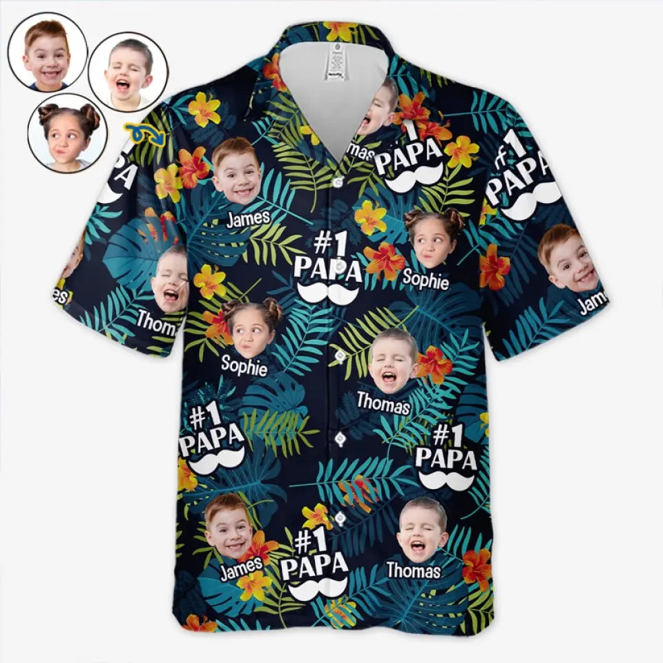 Photo personnalisée « Tu es le meilleur papa du monde » - T-shirt hawaïen tropical unisexe personnalisé pour la famille - Cadeau de vacances d'été, cadeau pour papa, grand-père