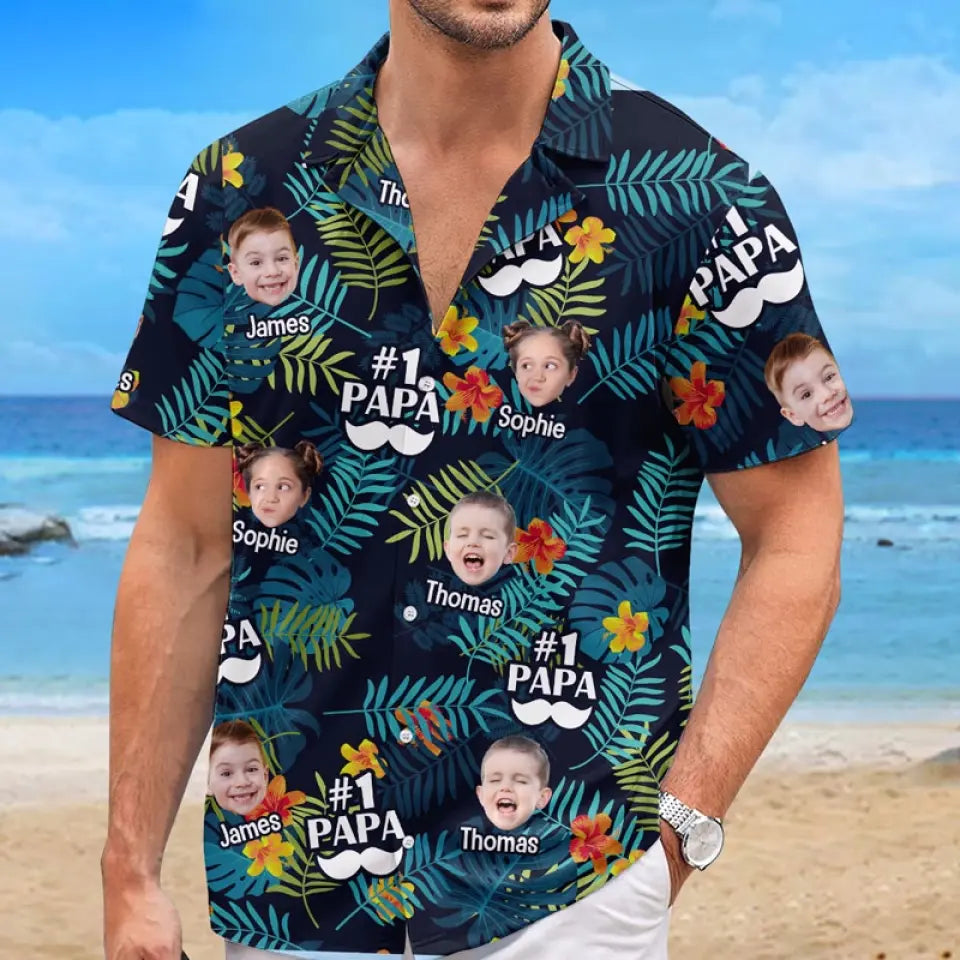 Photo personnalisée « Tu es le meilleur papa du monde » - T-shirt hawaïen tropical unisexe personnalisé pour la famille - Cadeau de vacances d'été, cadeau pour papa, grand-père