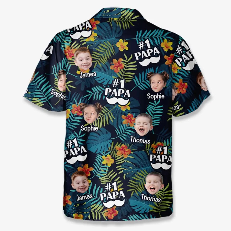 Photo personnalisée « Tu es le meilleur papa du monde » - T-shirt hawaïen tropical unisexe personnalisé pour la famille - Cadeau de vacances d'été, cadeau pour papa, grand-père
