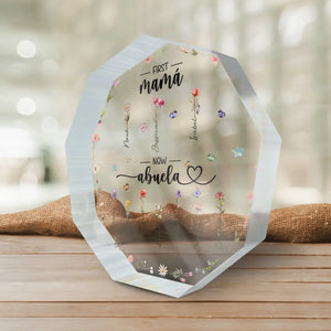 Première maman, maintenant grand-mère - Plaque acrylique personnalisée en forme de nonagone pour la famille - Cadeau pour maman et grand-mère