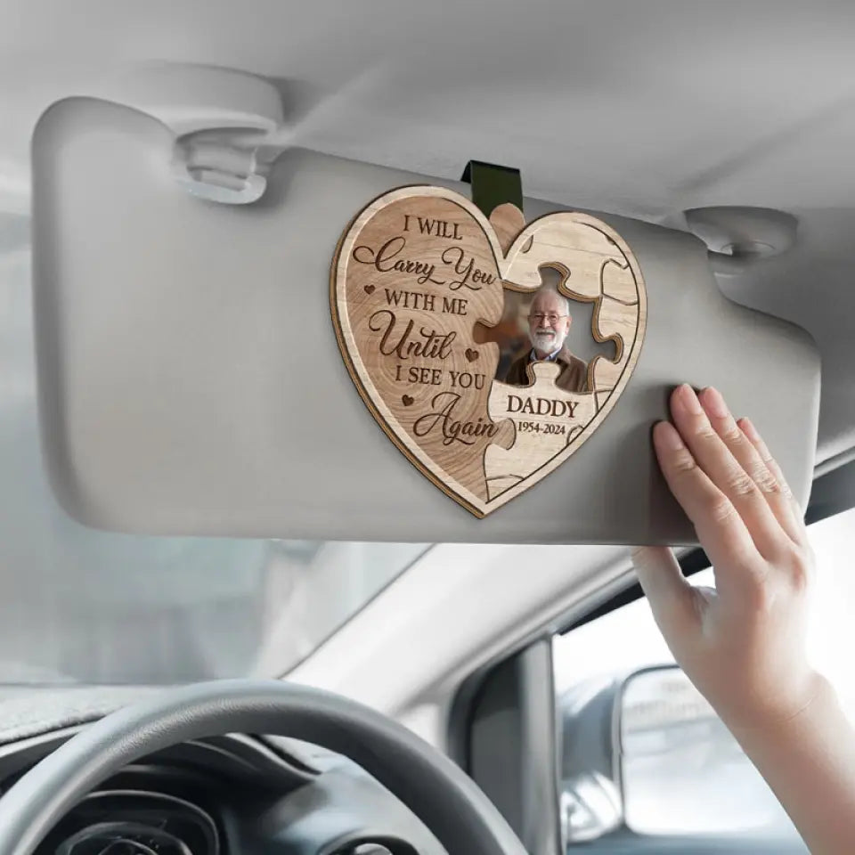 Photo personnalisée : « Un gros morceau de mon cœur vit au paradis » – Clip de pare-soleil de voiture personnalisé commémoratif – Cadeau de condoléances pour les membres de la famille