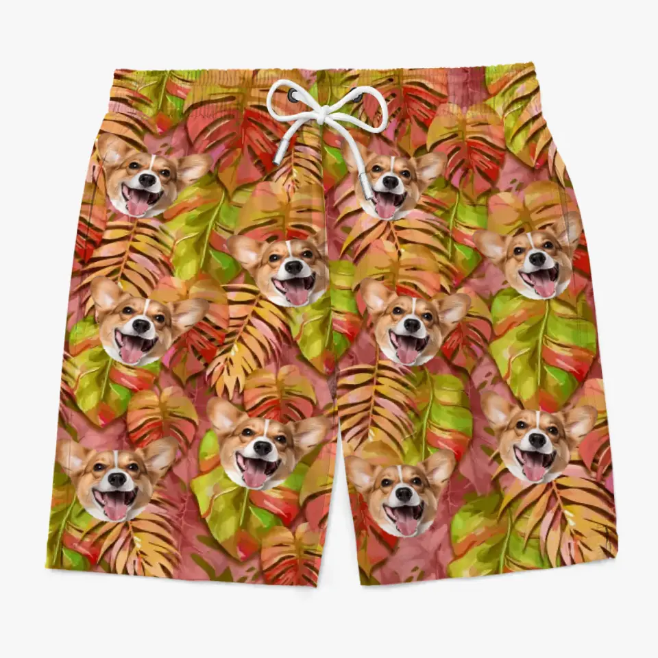 Short de plage hawaïen personnalisé « Rencontrez-moi là où le ciel touche la mer » pour chien et chat, short de plage hawaïen tropical Aloha pour homme - Cadeau de vacances d'été, cadeau d'anniversaire pour propriétaires d'animaux et amoureux des animaux