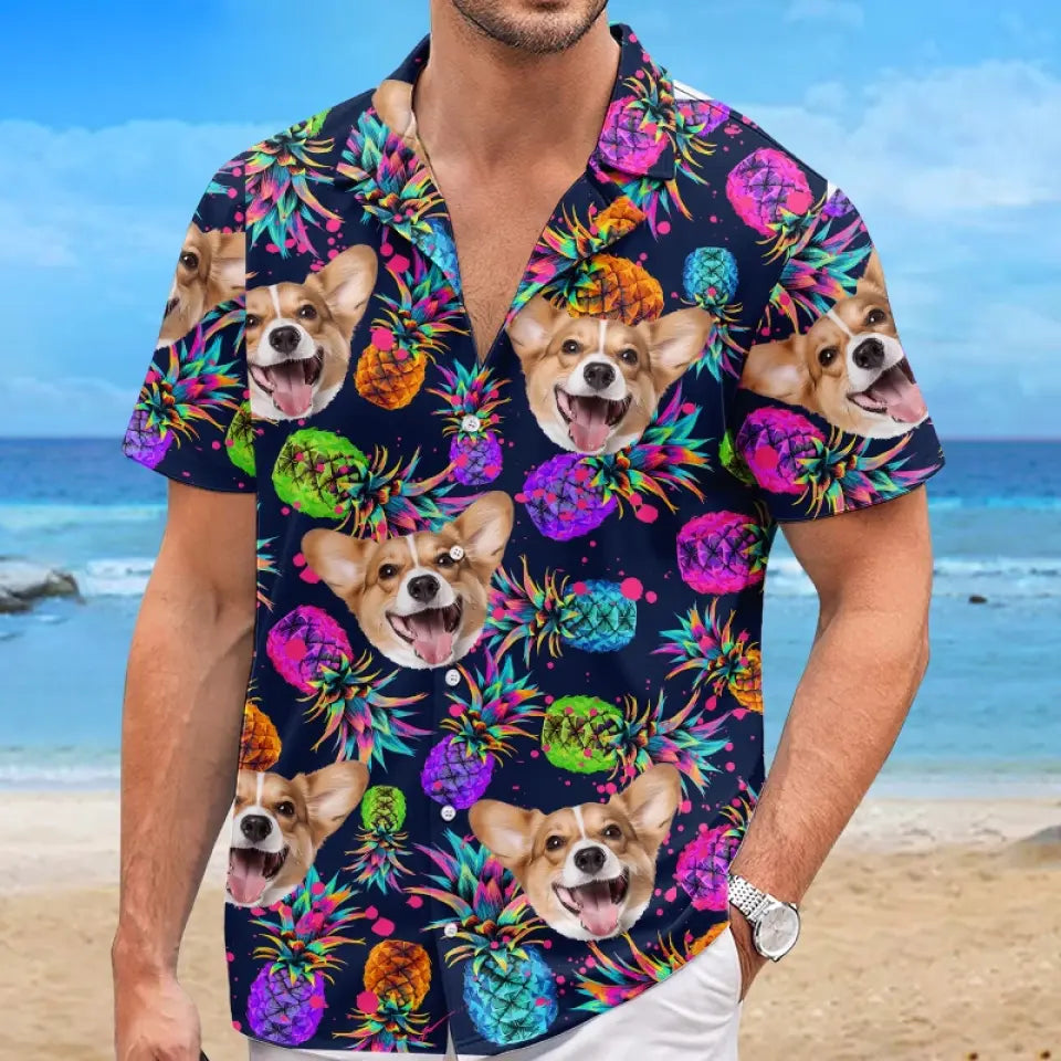T-shirt hawaïen tropical unisexe personnalisé avec photo « État d'esprit estival » pour chien et chat - Cadeau idéal pour les vacances d'été, les propriétaires d'animaux et les amoureux des animaux.