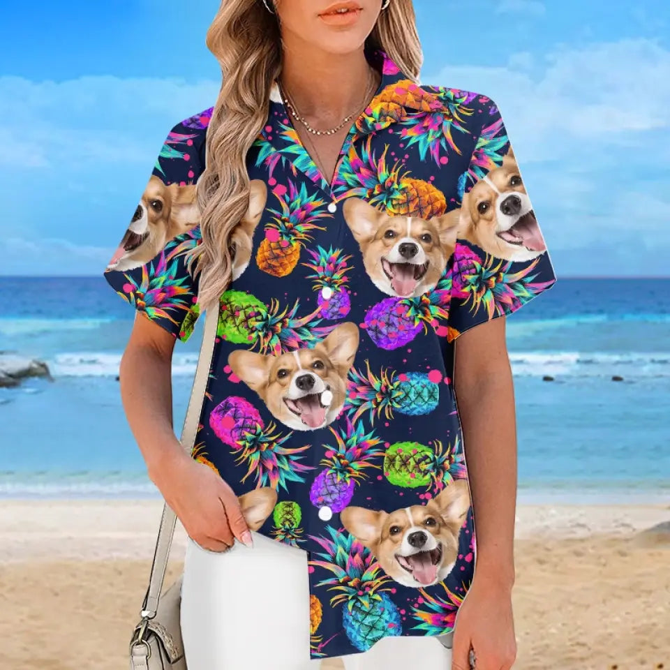 T-shirt hawaïen tropical unisexe personnalisé avec photo « État d'esprit estival » pour chien et chat - Cadeau idéal pour les vacances d'été, les propriétaires d'animaux et les amoureux des animaux.