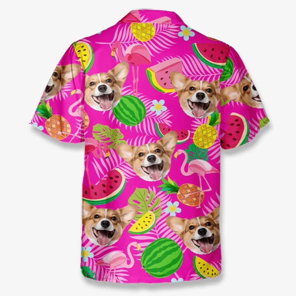 Personnalisez votre photo cet été pour un look plus spécial et élégant ! T-shirt hawaïen tropical unisexe personnalisé pour chien et chat ! Cadeau idéal pour les vacances d'été, les propriétaires d'animaux et les amoureux des animaux.