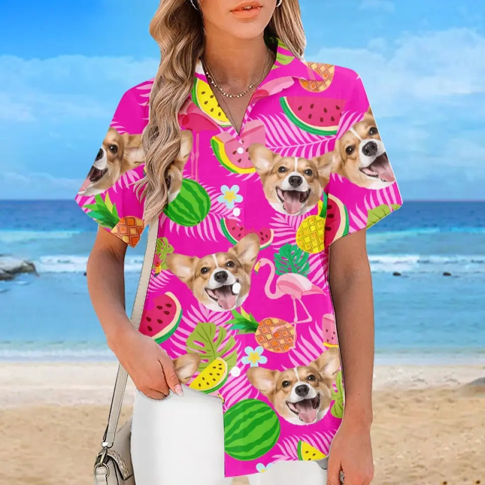 Personnalisez votre photo cet été pour un look plus spécial et élégant ! T-shirt hawaïen tropical unisexe personnalisé pour chien et chat ! Cadeau idéal pour les vacances d'été, les propriétaires d'animaux et les amoureux des animaux.