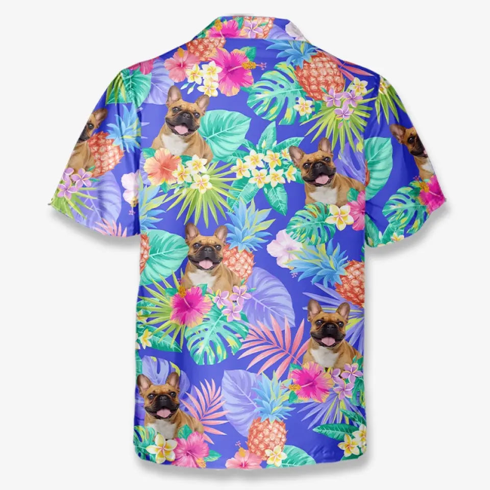 Photo personnalisée courant vers le soleil - T-shirt hawaïen unisexe personnalisé pour chien et chat - Cadeau de vacances d'été, cadeau pour propriétaires d'animaux et amoureux des animaux