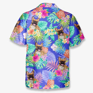 Photo personnalisée courant vers le soleil - T-shirt hawaïen unisexe personnalisé pour chien et chat - Cadeau de vacances d'été, cadeau pour propriétaires d'animaux et amoureux des animaux