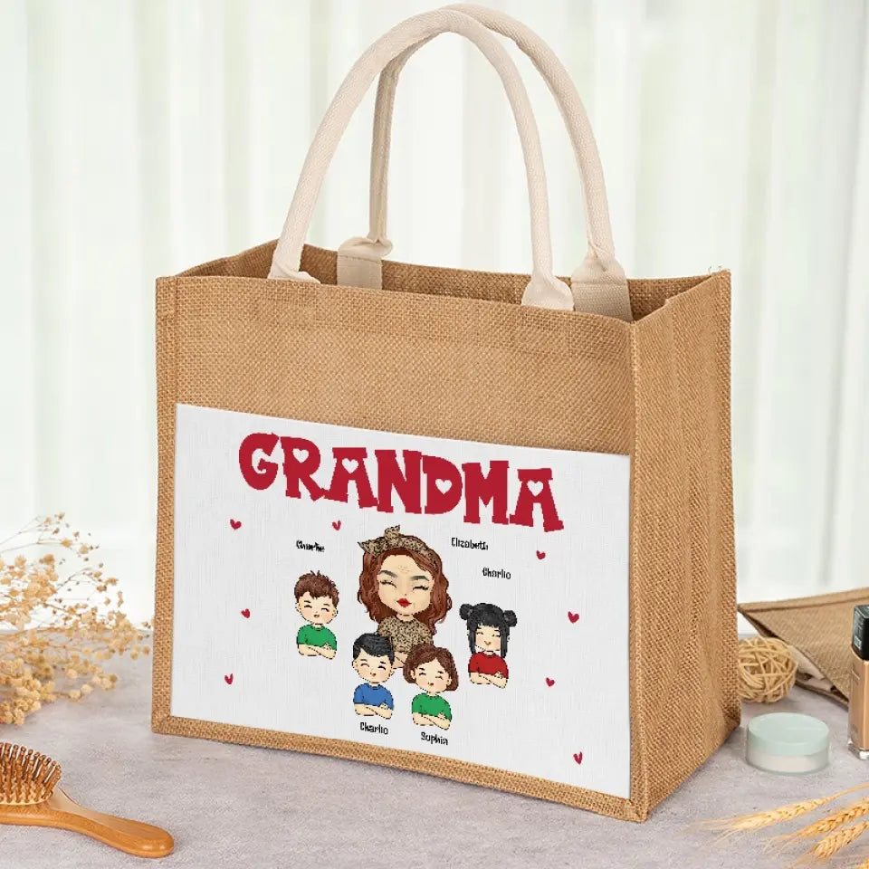 Je suis une grand-mère professionnelle - Sacs fourre-tout personnalisés pour la famille, sacs fourre-tout en jute, sacs de plage - Cadeau pour maman, grand-mère