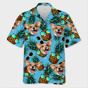 T-shirt hawaïen unisexe personnalisé avec photo tropicale « Tropic Like It's Hot » pour chien et chat - Cadeau idéal pour les vacances d'été, les propriétaires d'animaux et les amoureux des animaux.