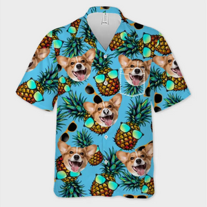 T-shirt hawaïen unisexe personnalisé avec photo tropicale « Tropic Like It's Hot » pour chien et chat - Cadeau idéal pour les vacances d'été, les propriétaires d'animaux et les amoureux des animaux.