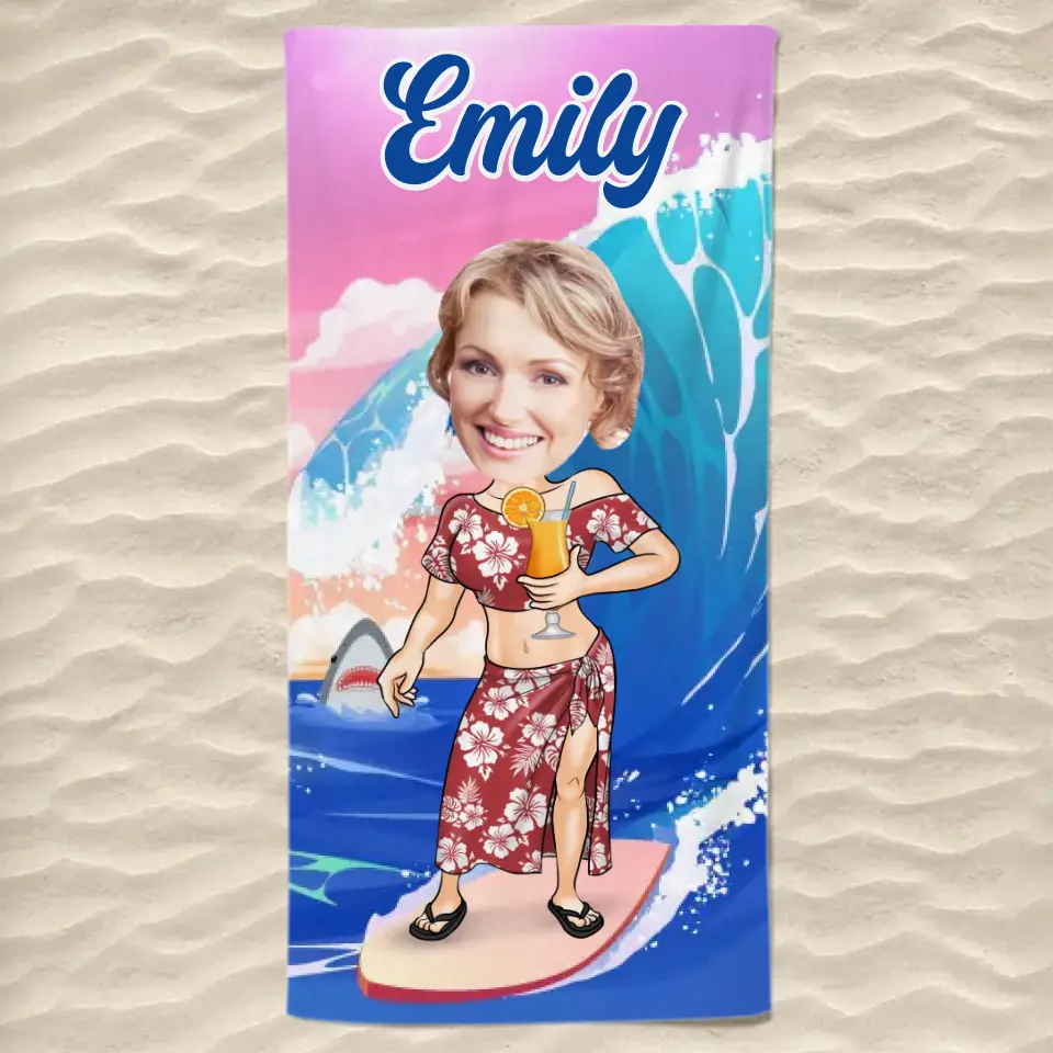 Serviette de plage personnalisée avec photo « Moi et l'océan » - Cadeau pour les vacances d'été, un anniversaire, une fête à la piscine, pour mari, femme et famille