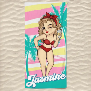 Serviette de plage personnalisée « Mange, nage, dors, recommence » – Cadeau idéal pour les vacances d'été, les anniversaires, les fêtes au bord de la piscine, pour les meilleures amies, les meilleures amies et les sœurs.